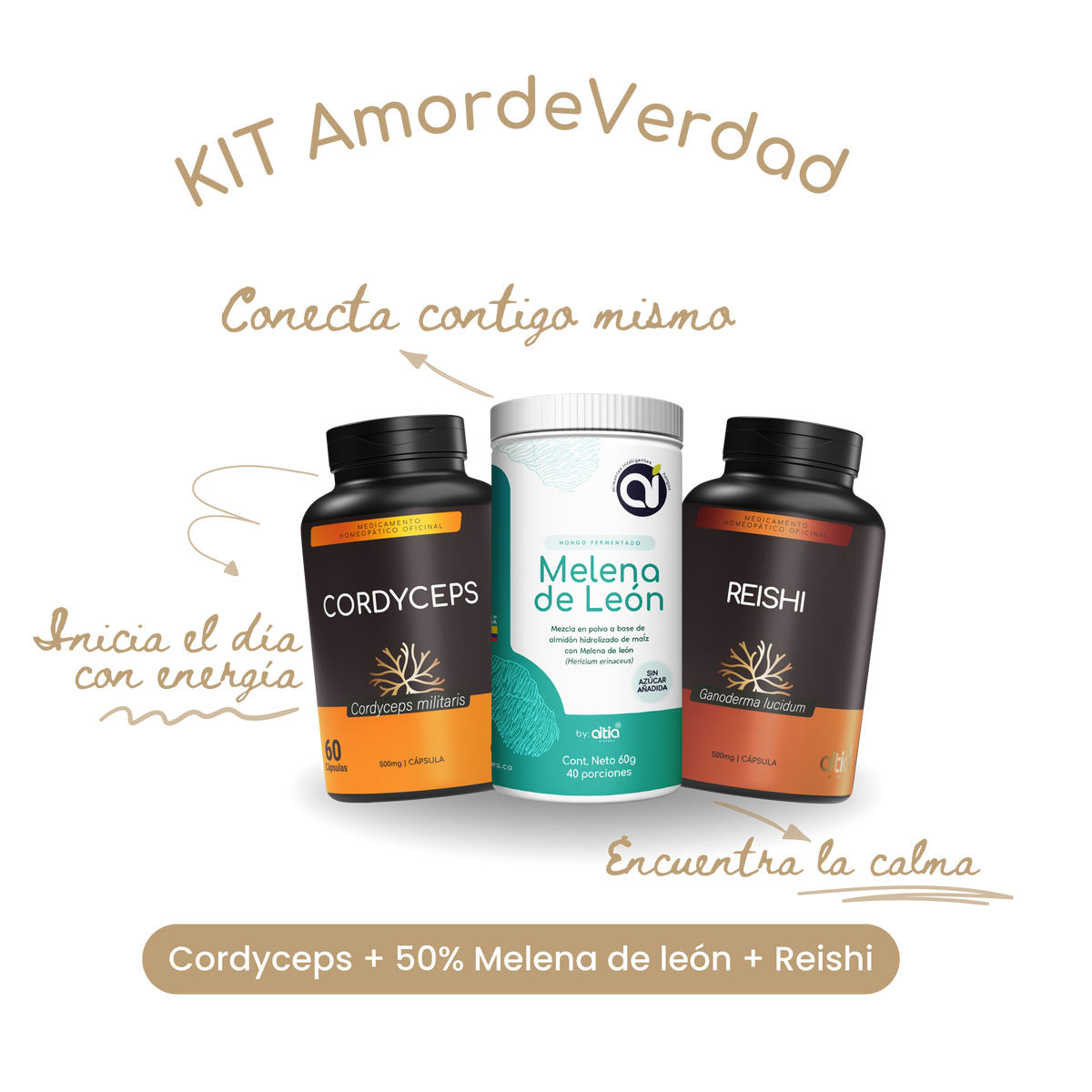 Combo Amor y Amistad Cordyceps + 50% Melena de León + Reishi