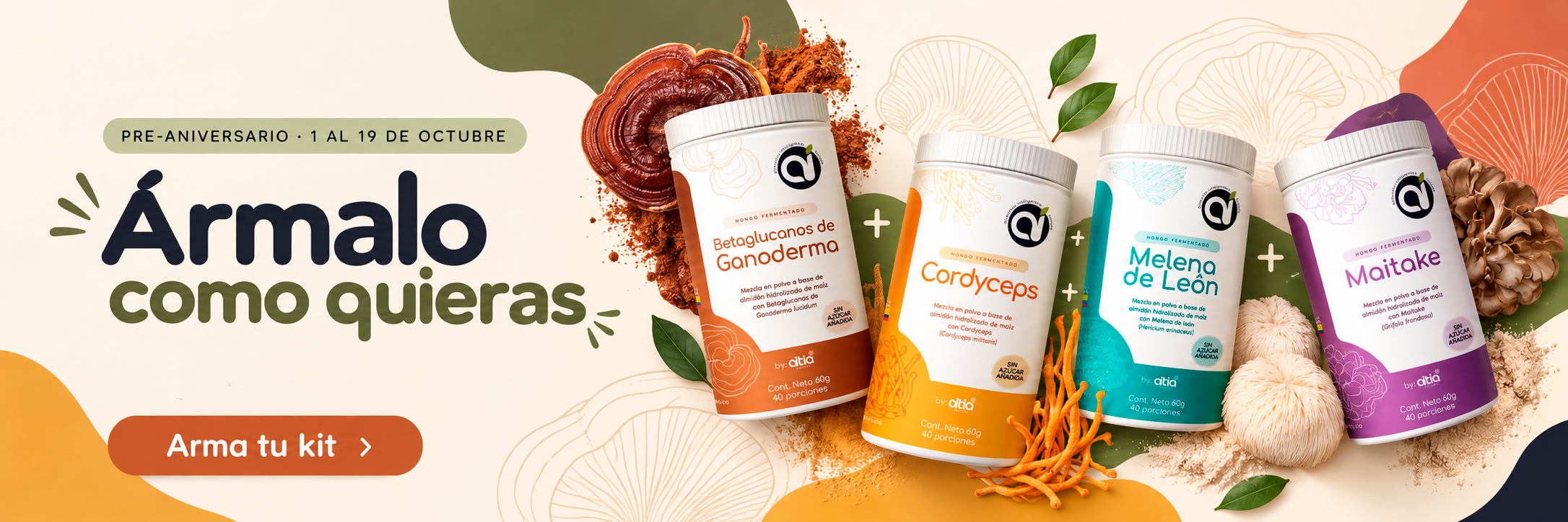 Promoción pre-aniversario Alimentos Inteligentes: arma tu kit con Ganoderma, Cordyceps, Melena de León y Maitake